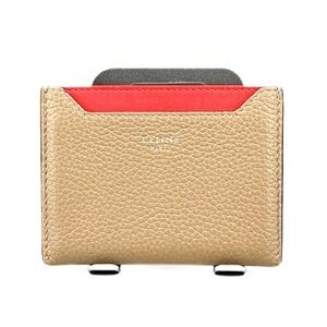 Celine Tricolor Pebbled Leather Card Holder Beige Red Wallet